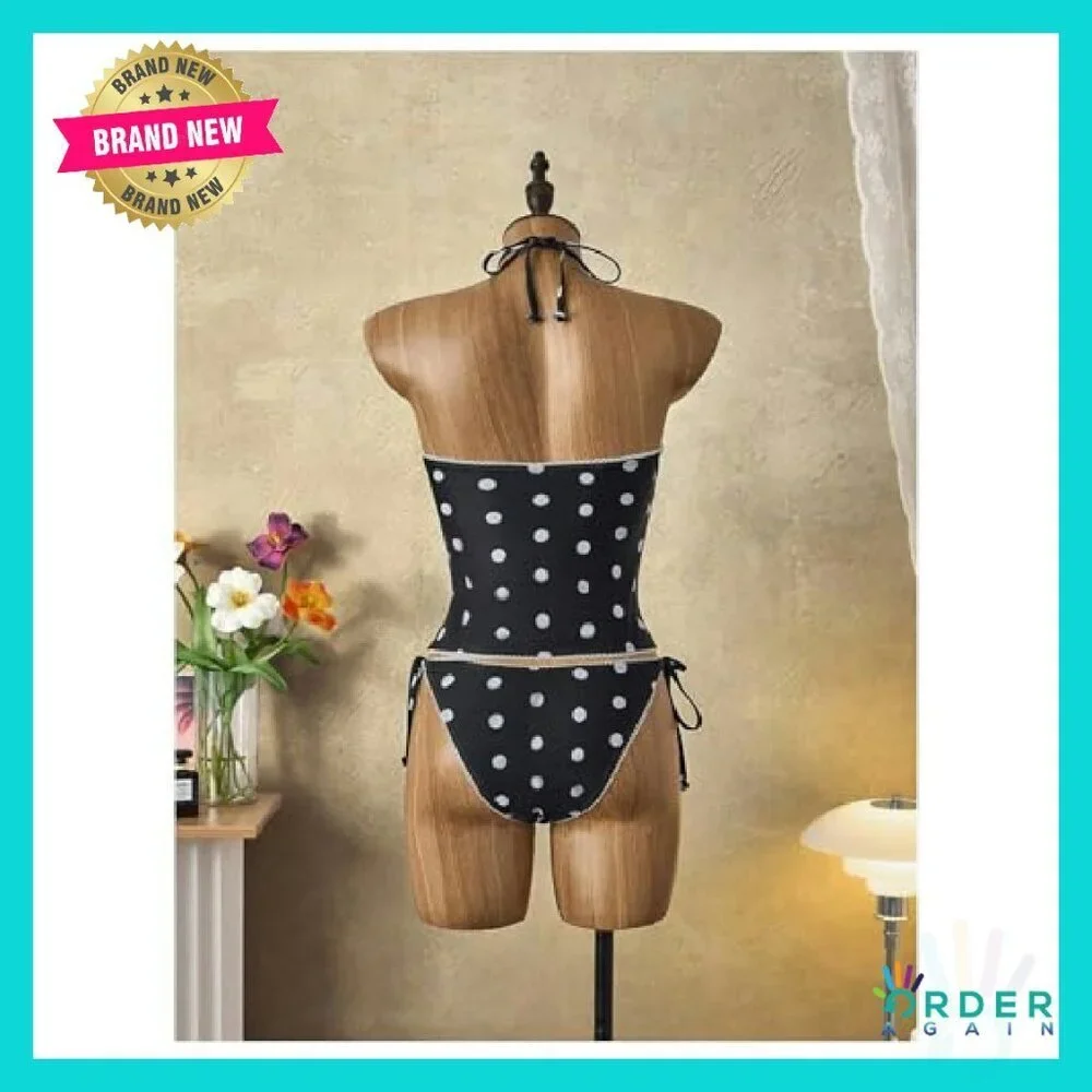 Tankini Swimsuit Set Tie Backless Halter Polka Dots Sexy Beach Vacation